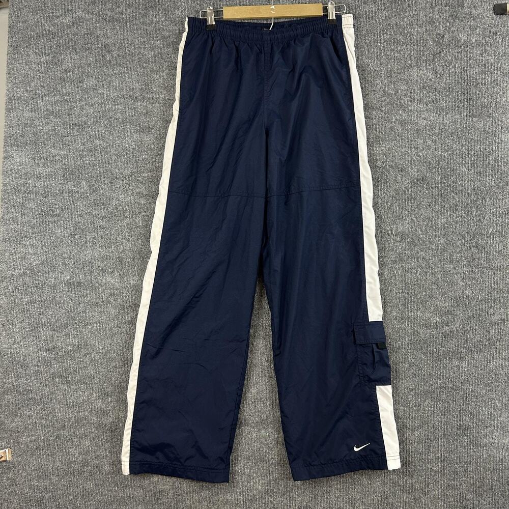 Vtg Nike Pants Small Swoosh Wide Leg Track Cargo Navy Baggy 90s Silver Tab Y2K